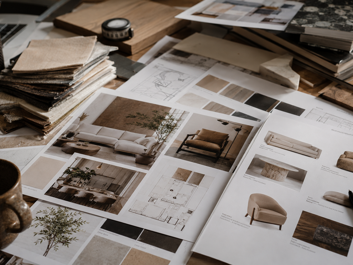 Curated interior design boards and furniture selections for a full project